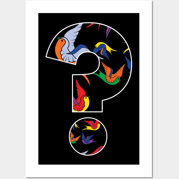 Large retro style question mark with swallow birds Wall Art by Asim138